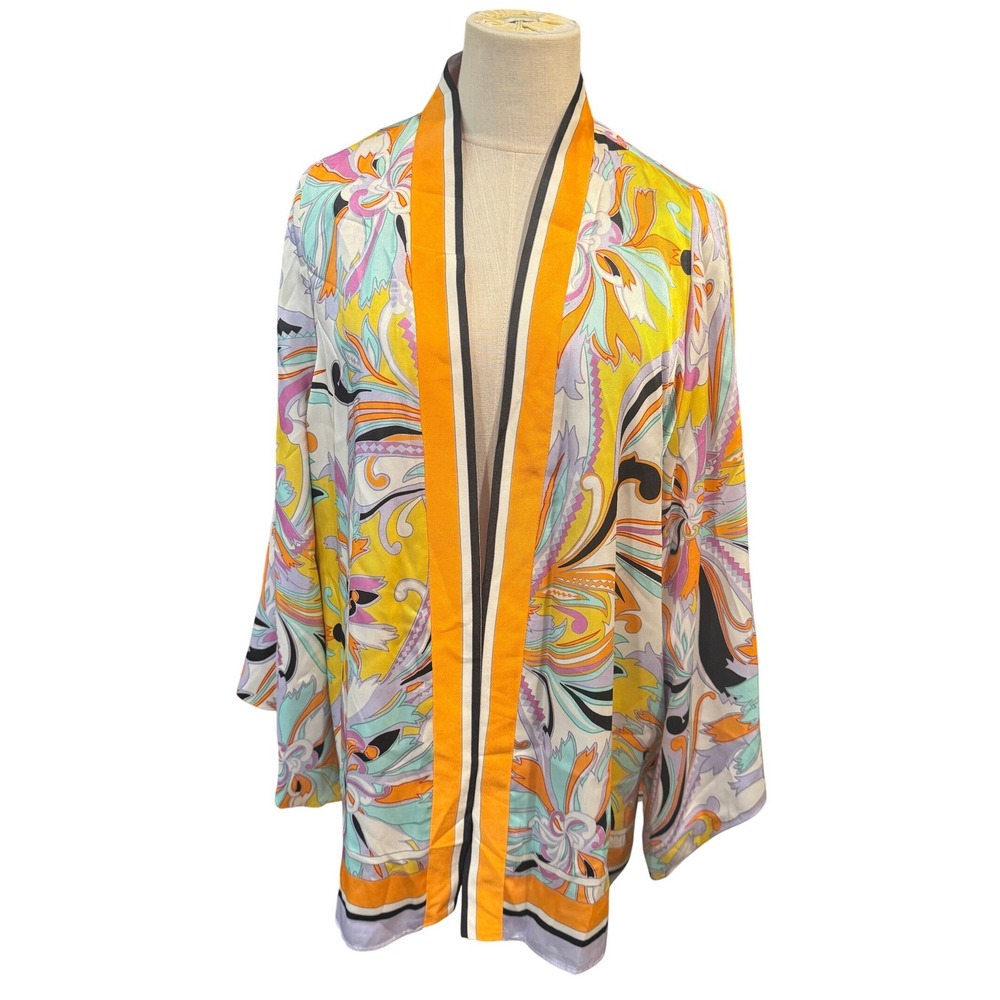Zara Womens XL Kimono Jacket Multicolor Psychedelic Paisley Satin NWT Oversized